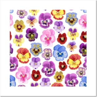 Watercolor Pansies Pattern Posters and Art